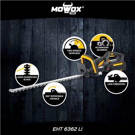 Ręczne akumulatorowe nożyce do żywopłotu MoWox | 62V Excel Series z obrotowym uchwytem EHT 6362 Li Cordless Ręczne akumulatorowe nożyce do żywopłotu MoWox | 62V Excel Series z obrotowym uchwytem EHT 6362 Li Cordless