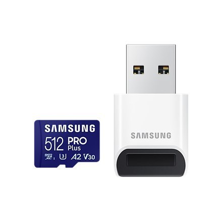 Samsung | PRO Plus microSD Card with USB Adapter | 512 GB | MicroSDXC | Flash memory class U3, V30, A2 Samsung | PRO Plus microSD Card with USB Adapter | 512 GB | MicroSDXC | Flash memory class U3, V30, A2