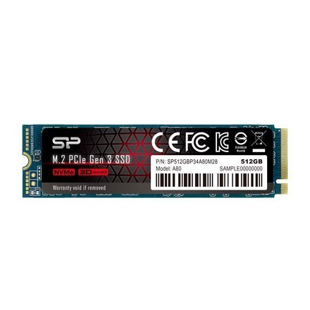 Silicon Power | SSD | P34A80 | 512 GB | SSD interface PCIe Gen3x4 | Read speed 3400 MB/s | Write speed 3000 MB/s Silicon Power | SSD | P34A80 | 512 GB | SSD interface PCIe Gen3x4 | Read speed 3400 MB/s | Write speed 3000 MB/s