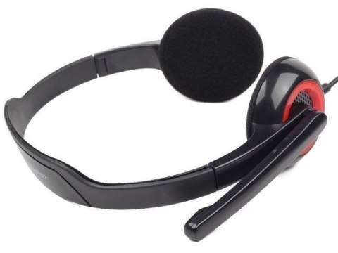 Słuchawki stereo Gembird MHS-002 z wbudowanym mikrofonem, złączem 3,5 mm, kolor czarno-czerwony. Gwarancja 24 miesiące.