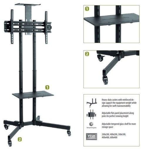 Sunne | Floor stand | S112 multifunctional Mobile TV cart | Tilt | 37-70 " | Black Sunne | Floor stand | S112 multifunctional Mobile TV cart | Tilt | 37-70 " | Black