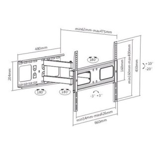 Sunne | Wall mount | 37-63-EA2 | Full motion | 37-70 " | Maximum weight (capacity) 50 kg | Black