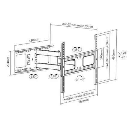 Sunne | Wall mount | 37-63-EA2 | Full motion | 37-70 " | Maximum weight (capacity) 50 kg | Black Sunne | Wall mount | 37-63-EA2 | Full motion | 37-70 " | Maximum weight (capacity) 50 kg | Black