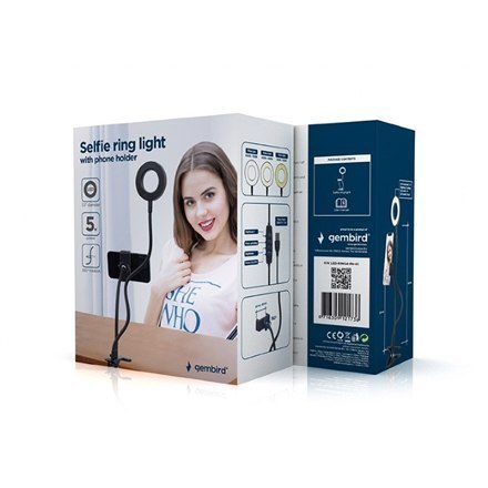 Światło pierścienia do selfie Gembird z uchwytem na telefon | Gembird LED-RING4-PH-01 | Regulacja jasności | Metal + ABS | Czarn Światło pierścienia do selfie Gembird z uchwytem na telefon | Gembird LED-RING4-PH-01 | Regulacja jasności | Metal + ABS | Czarn