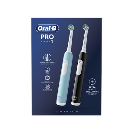 Szczoteczka elektryczna do zębów Oral-B Pro Series 1 Duo, ładowana, dla dorosłych, 2 głowice, 3 tryby czyszczenia, niebiesko-cza Szczoteczka elektryczna do zębów Oral-B Pro Series 1 Duo, ładowana, dla dorosłych, 2 głowice, 3 tryby czyszczenia, niebiesko-cza