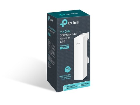 TP-LINK | 2.4GHz 300Mbps 9dBi Outdoor CPE | CPE210 | 802.11n | 300 Mbit/s | 10/100 Mbit/s | Ethernet LAN (RJ-45) ports 1 | Mesh TP-LINK | 2.4GHz 300Mbps 9dBi Outdoor CPE | CPE210 | 802.11n | 300 Mbit/s | 10/100 Mbit/s | Ethernet LAN (RJ-45) ports 1 | Mesh
