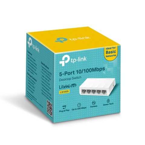 TP-LINK | 5-Port 10/100Mbps Desktop Network Switch | LS1005 | Unmanaged | Desktop | 1 Gbps (RJ-45) ports quantity | SFP ports qu TP-LINK | 5-Port 10/100Mbps Desktop Network Switch | LS1005 | Unmanaged | Desktop | 1 Gbps (RJ-45) ports quantity | SFP ports qu
