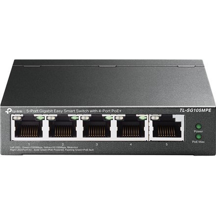 TP-LINK | 5-Port Gigabit Easy Smart Switch with 4-Port PoE+ | TL-SG105MPE | Managed L2 | Desktop | 1 Gbps (RJ-45) ports quantity TP-LINK | 5-Port Gigabit Easy Smart Switch with 4-Port PoE+ | TL-SG105MPE | Managed L2 | Desktop | 1 Gbps (RJ-45) ports quantity