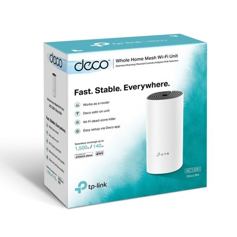 TP-LINK | AC1200 Whole Home Mesh WiFi System | Deco M4 (1-pack) | 802.11ac | 867+300 Mbit/s | 10/100/1000 Mbit/s | Ethernet LAN TP-LINK | AC1200 Whole Home Mesh WiFi System | Deco M4 (1-pack) | 802.11ac | 867+300 Mbit/s | 10/100/1000 Mbit/s | Ethernet LAN