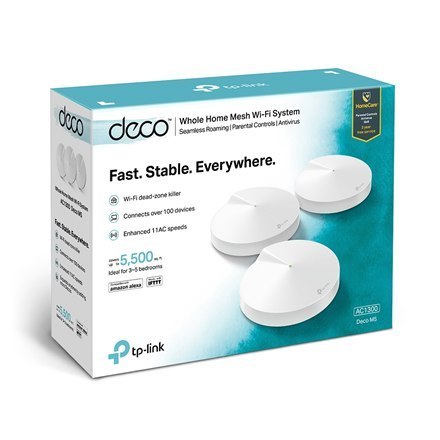 TP-LINK | AC1300 Whole Home Mesh Wi-Fi System | Deco M5 (3-pack) | 802.11ac | 867+400 Mbit/s | 10/100/1000 Mbit/s | Ethernet LAN TP-LINK | AC1300 Whole Home Mesh Wi-Fi System | Deco M5 (3-pack) | 802.11ac | 867+400 Mbit/s | 10/100/1000 Mbit/s | Ethernet LAN