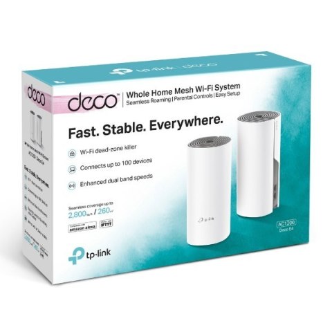 TP-LINK | C1200 Whole Home Mesh Wi-Fi System | Deco E4 (2-pack) | 802.11ac | 867+300 Mbit/s | 10/100 Mbit/s | Ethernet LAN (RJ-4 TP-LINK | C1200 Whole Home Mesh Wi-Fi System | Deco E4 (2-pack) | 802.11ac | 867+300 Mbit/s | 10/100 Mbit/s | Ethernet LAN (RJ-4