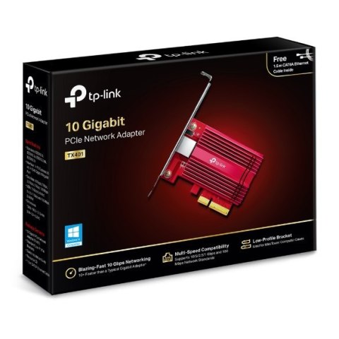 TP-LINK | TX401 | 10/100/1000 Mbit/s | 1× PCI Express 3.0 x4, 1× RJ45 Gigabit/Megabit Port TP-LINK | TX401 | 10/100/1000 Mbit/s | 1× PCI Express 3.0 x4, 1× RJ45 Gigabit/Megabit Port