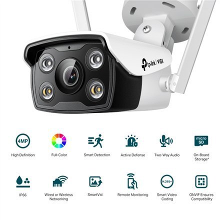 TP-LINK | VIGI 4MP Outdoor Full-Color Wi-Fi Network Camera | VIGI C340-W | month(s) | Bullet | 4 MP | 4 mm | IP66 | H.265+/H.265