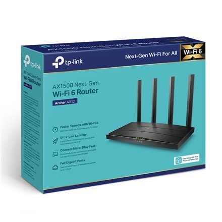 TP-LINK | Wi-Fi 6 Router | Archer AX12 | 802.11ax | 300+1201 Mbit/s | 10/100/1000 Mbit/s | Ethernet LAN (RJ-45) ports 3 | Mesh S TP-LINK | Wi-Fi 6 Router | Archer AX12 | 802.11ax | 300+1201 Mbit/s | 10/100/1000 Mbit/s | Ethernet LAN (RJ-45) ports 3 | Mesh S