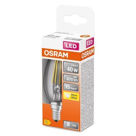 Żarówka Osram Parathom Classic Filament 40 non-dim 4W/827 E14 Osram | Parathom Classic Filament | E14 | 4 W | Ciepła Biel Żarówka Osram Parathom Classic Filament 40 non-dim 4W/827 E14 Osram | Parathom Classic Filament | E14 | 4 W | Ciepła Biel