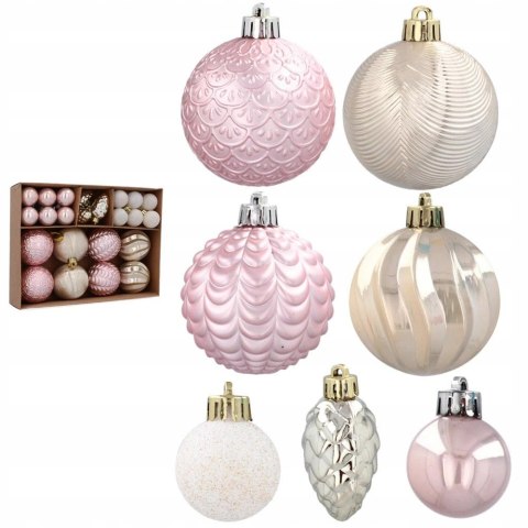 Bombki choinkowe 3,4,6cm kpl 36 szt RÓŻOWE/BIAŁE Bombki choinkowe 3,4,6cm kpl 36 szt RÓŻOWE/BIAŁE