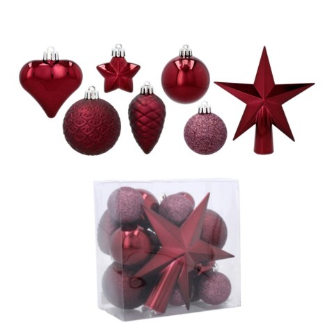 Komplet 19 Bombek Choinkowych Kamai Christmas Decoration® - Kolor Burgund z Gwiazdą na Czubek