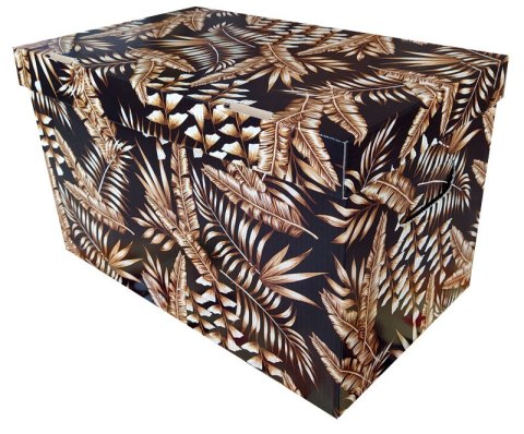 Pudełko dekoracyjne, porządkowe 300x180x190 mm kaszerowane PAPROCIE czarno-złote Pudełko dekoracyjne, porządkowe 300x180x190 mm kaszerowane PAPROCIE czarno-złote