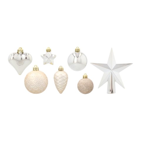 Komplet 19 Bombek Choinkowych Kamai Christmas Decoration® - Kolor Szampański z Gwiazdą na Czubek