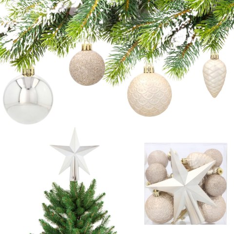 Komplet 19 Bombek Choinkowych Kamai Christmas Decoration® - Kolor Szampański z Gwiazdą na Czubek