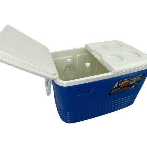 Lodówka turystyczna 60L Kamai Coolbox na wkłady mrożące, niebieska z miejscem na butelki na pokrywie