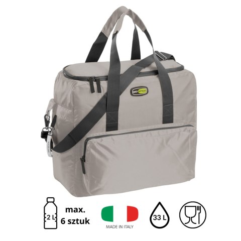 Torba termiczna Kamai Gio Style na ramię, pastelowy szary, z kieszeniami i rączką do noszenia, pojemność 33L