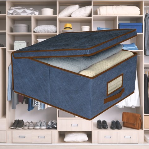 BLUE niebieski organizer do szafy z pokrywą oraz oknem 50x40x25cm BLUE niebieski organizer do szafy z pokrywą oraz oknem 50x40x25cm