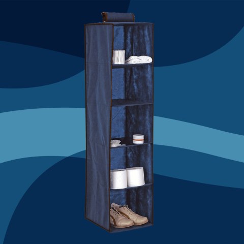 BLUE niebieski wiszący organizer do szafy 5 przegród 30X30X120cm