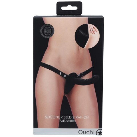 Ouch! - Silicone Ribbed Strap-On - Adjustable - Black Ouch! - Silicone Ribbed Strap-On - Adjustable - Black