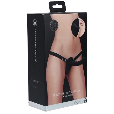 Ouch! - Silicone Ribbed Strap-On - Adjustable - Black Ouch! - Silicone Ribbed Strap-On - Adjustable - Black