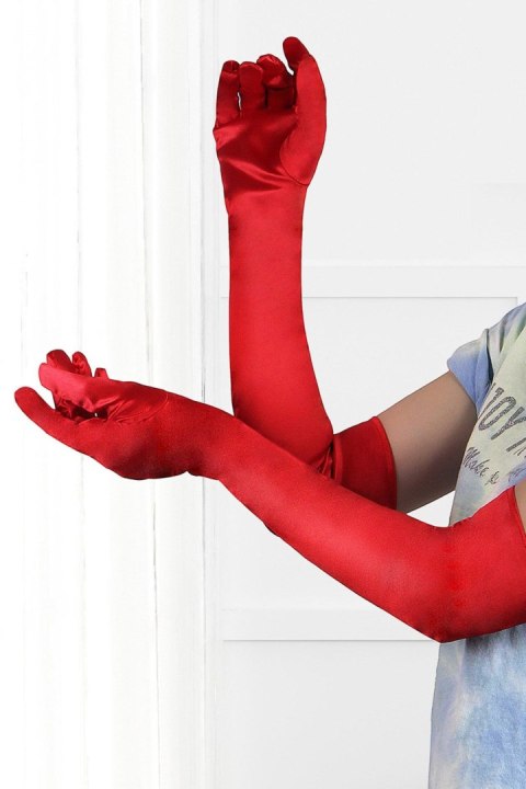 LONG SATIN RED GLOVES TU (Size: TU) LONG SATIN RED GLOVES TU (Size: TU)