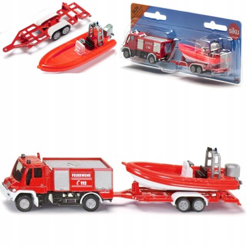 Siku Straż pożarna Unimog z łodzią model metal S1636 Siku Straż pożarna Unimog z łodzią model metal S1636