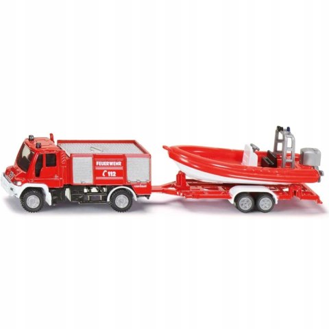Siku Straż pożarna Unimog z łodzią model metal S1636 Siku Straż pożarna Unimog z łodzią model metal S1636