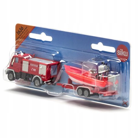 Siku Straż pożarna Unimog z łodzią model metal S1636 Siku Straż pożarna Unimog z łodzią model metal S1636