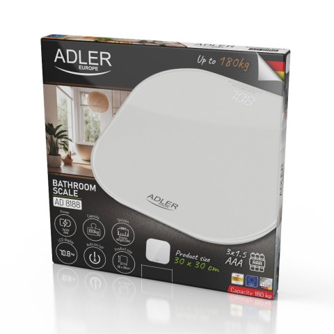 Adler Bathroom Scale | AD 8188 | Maximum weight (capacity) 180 kg | Accuracy 100 g | White Adler Bathroom Scale | AD 8188 | Maximum weight (capacity) 180 kg | Accuracy 100 g | White