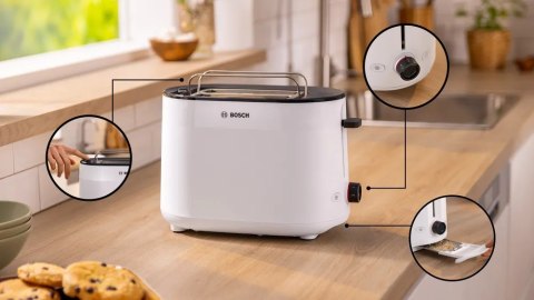 Bosch Compact Toaster | TAT2M121 MyMoment | Power 950 W | Number of slots 2 | Housing material Plastic | White Bosch Compact Toaster | TAT2M121 MyMoment | Power 950 W | Number of slots 2 | Housing material Plastic | White