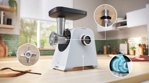 Bosch Meat Mincer | MFWS420W | White | 500 W | Number of speeds 2 | Throughput (kg/min) 2.5 Bosch Meat Mincer | MFWS420W | White | 500 W | Number of speeds 2 | Throughput (kg/min) 2.5