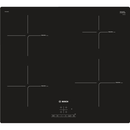 Bosch | PIE601BB5E | Serie 4 Induction hob | Induction | Number of burners/cooking zones 4 | Touch | Timer | Black Bosch | PIE601BB5E | Serie 4 Induction hob | Induction | Number of burners/cooking zones 4 | Touch | Timer | Black