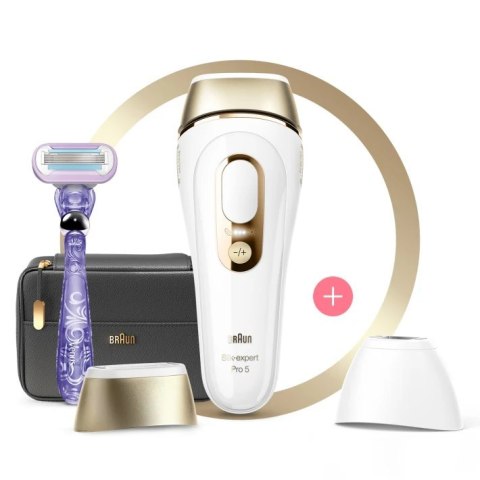 Braun | Depilator | PL5147 Silk-expert Pro 5 IPL | Żywotność żarówki (błyski) 400.000 | Liczba poziomów mocy 10 | Biały/złoty Braun | Depilator | PL5147 Silk-expert Pro 5 IPL | Żywotność żarówki (błyski) 400.000 | Liczba poziomów mocy 10 | Biały/złoty