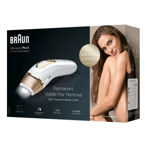 Braun | Epilator | PL5054 Silk-expert Pro 5 IPL | Bulb lifetime (flashes) 400.000 | Number of power levels 10 | White/Gold Braun | Epilator | PL5054 Silk-expert Pro 5 IPL | Bulb lifetime (flashes) 400.000 | Number of power levels 10 | White/Gold