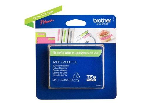 Brother TZ-EMQG35, 12mm white on lime green matt tape | Brother Brother TZ-EMQG35, 12mm white on lime green matt tape | Brother