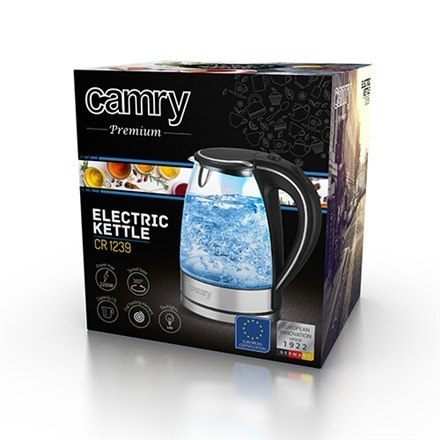 Camry | Kettle | CR 1239 | Electric | 2000 W | 1.7 L | Glass | 360° rotational base | Black Camry | Kettle | CR 1239 | Electric | 2000 W | 1.7 L | Glass | 360° rotational base | Black