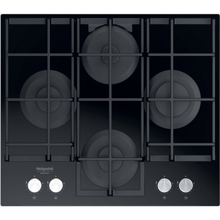 Hotpoint | HAGS 61F/BK | Hob | Gas on glass | Number of burners/cooking zones 4 | Rotary knobs | Black Hotpoint | HAGS 61F/BK | Hob | Gas on glass | Number of burners/cooking zones 4 | Rotary knobs | Black