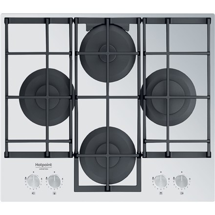 Hotpoint | HAGS 61F/WH | Hob | Gas on glass | Number of burners/cooking zones 4 | Rotary knobs | White Hotpoint | HAGS 61F/WH | Hob | Gas on glass | Number of burners/cooking zones 4 | Rotary knobs | White