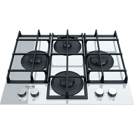 Hotpoint | HAGS 61F/WH | Hob | Gas on glass | Number of burners/cooking zones 4 | Rotary knobs | White Hotpoint | HAGS 61F/WH | Hob | Gas on glass | Number of burners/cooking zones 4 | Rotary knobs | White