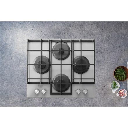 Hotpoint | HAGS 61F/WH | Hob | Gas on glass | Number of burners/cooking zones 4 | Rotary knobs | White Hotpoint | HAGS 61F/WH | Hob | Gas on glass | Number of burners/cooking zones 4 | Rotary knobs | White