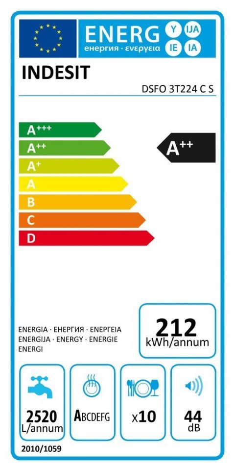 Indesit | Freestanding (can be integrated) | Dishwasher DSFO 3T224 C S | Width 45 cm | Height 85 cm | Class A++ | Silver Indesit | Freestanding (can be integrated) | Dishwasher DSFO 3T224 C S | Width 45 cm | Height 85 cm | Class A++ | Silver
