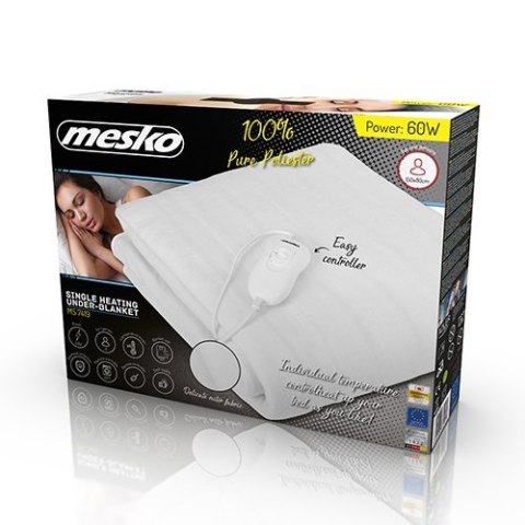 Mesko Electirc heating under-blanket MS 7419 Number of heating levels 4 Number of persons 1 Washable Remote control Polyester 60 Mesko Electirc heating under-blanket MS 7419 Number of heating levels 4 Number of persons 1 Washable Remote control Polyester 60