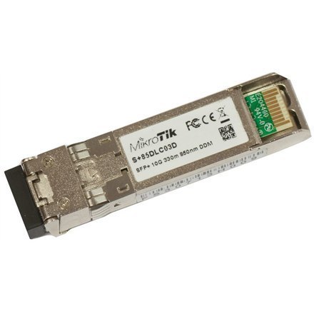 MikroTik | S+85DLC03D | SFP+ | Włókno Wielomodowe | Dual LC | 10/100/1000/10000 Mbit/s | Długość Fali 850 nm | Maksymalna Odległ MikroTik | S+85DLC03D | SFP+ | Włókno Wielomodowe | Dual LC | 10/100/1000/10000 Mbit/s | Długość Fali 850 nm | Maksymalna Odległ