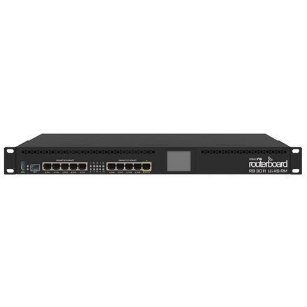 Mikrotik Wired Ethernet Router RB3011UiAS-RM, 1U Rackmount, Dual Core 1.4GHz CPU, 1GB RAM, 128 MB, 10xGigabit LAN, 1xSFP, 1xSeri Mikrotik Wired Ethernet Router RB3011UiAS-RM, 1U Rackmount, Dual Core 1.4GHz CPU, 1GB RAM, 128 MB, 10xGigabit LAN, 1xSFP, 1xSeri